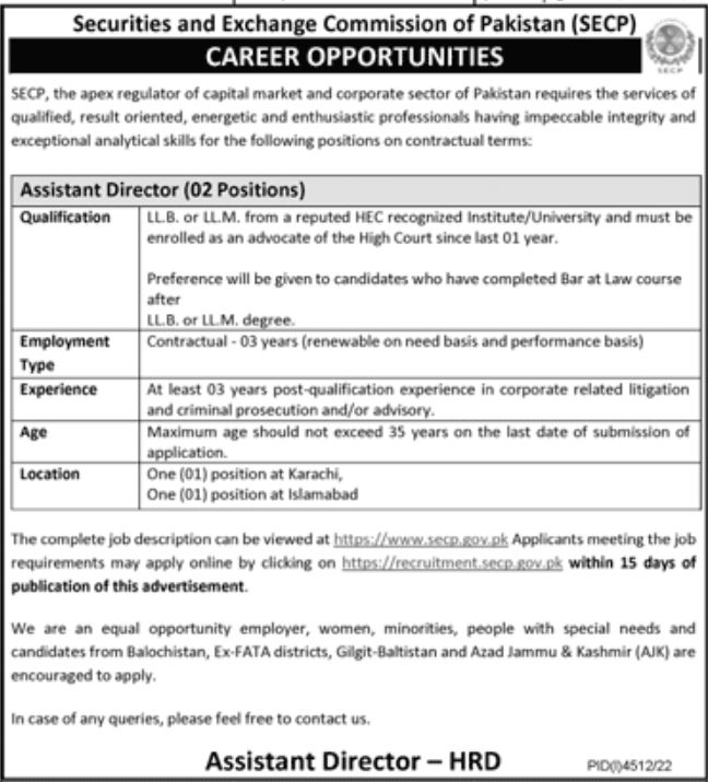 Securities and Exchange Commission of Pakistan SECP Jobs January 2023