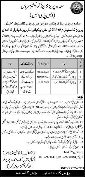 Sindh Prisoners Services Jobs January 2023