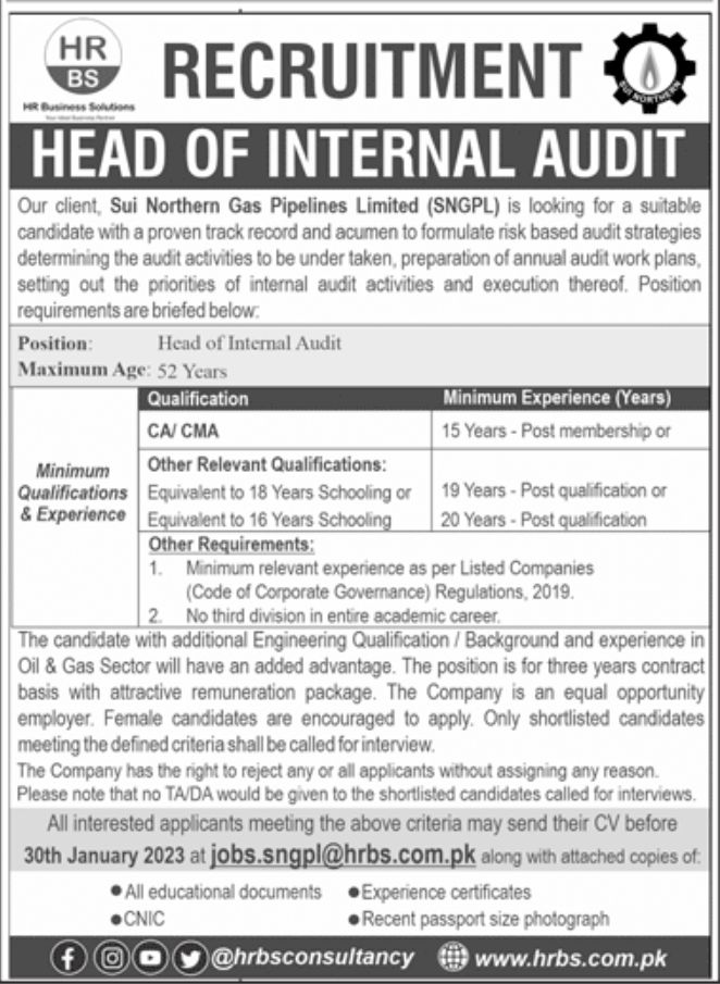 Sui Northern Gas Pipelines Limited SNGPL Jobs January 2023