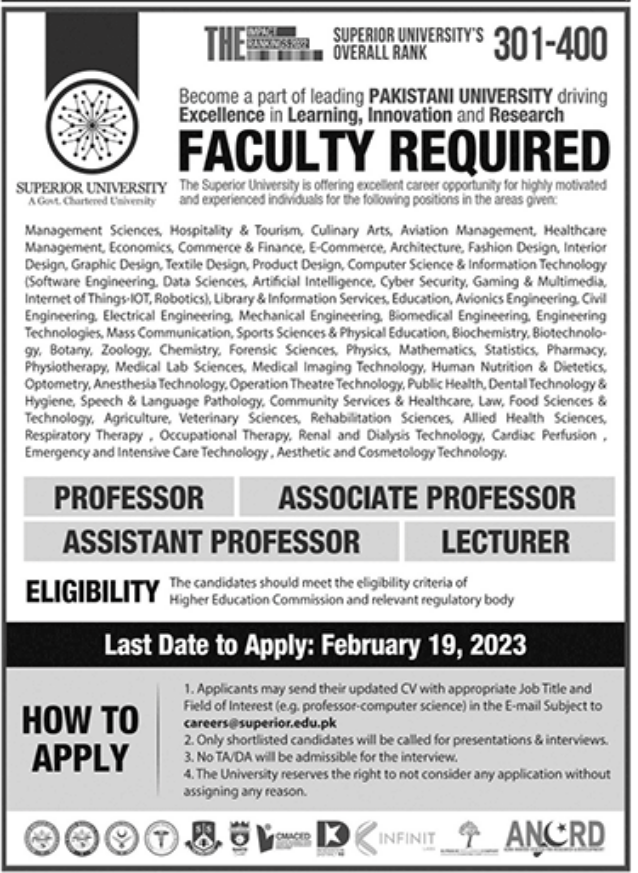 Superiors University Jobs January 2023