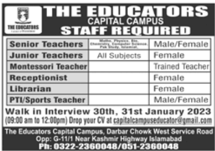 The Educators Jobs January 2023