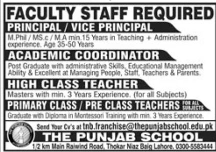 The Punjab School Jobs January 2023