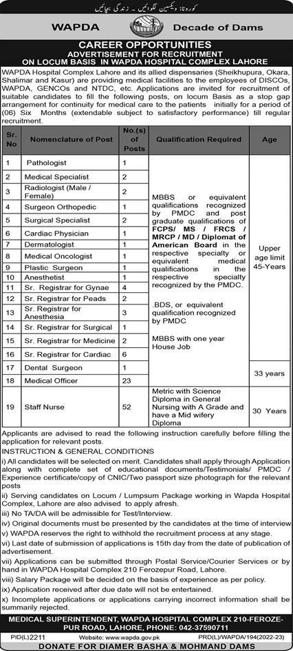 WAPDA Hospital Jobs January 2023