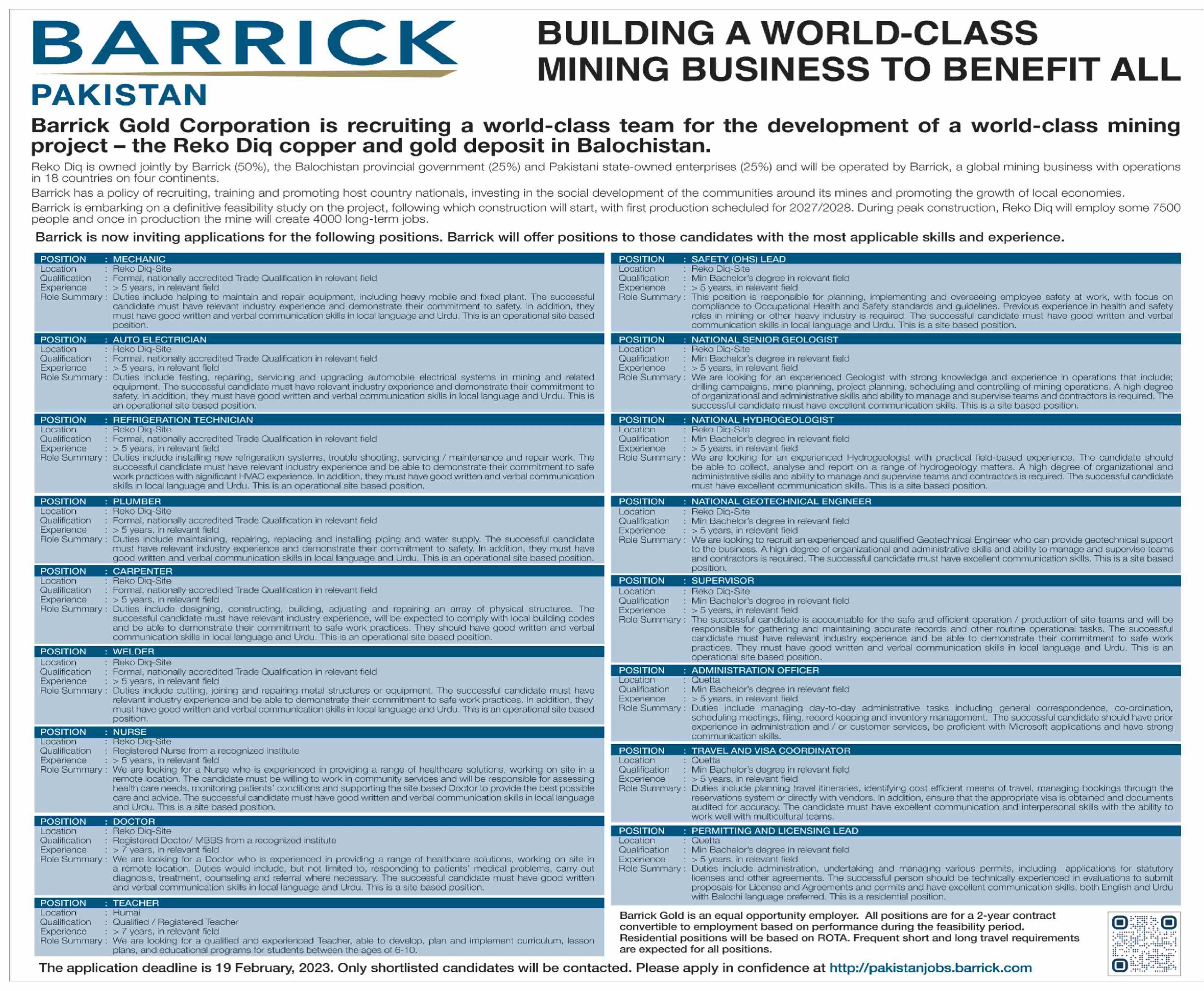 BARRICK Pakistan Jobs February 2023