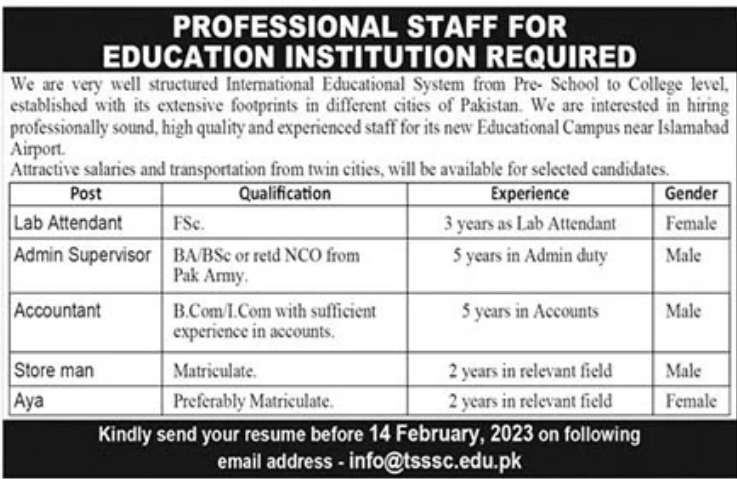 Educational Institute Jobs January 2023