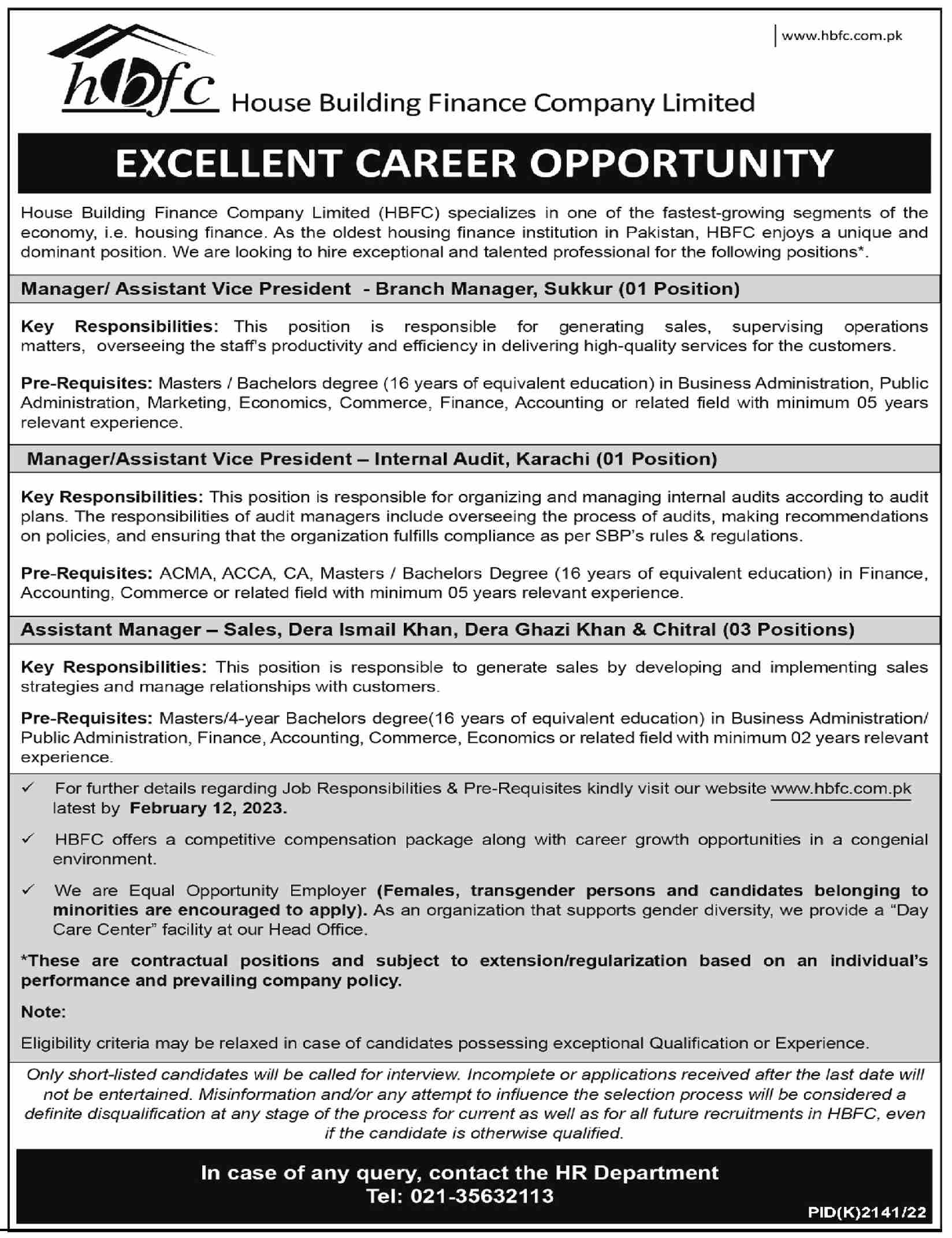 HBFC House Building Finance company Limited Jobs January 2023