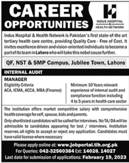 Indus Hospital Jobs February 2023
