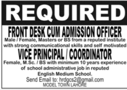 Model Town lahore Jobs February 2023