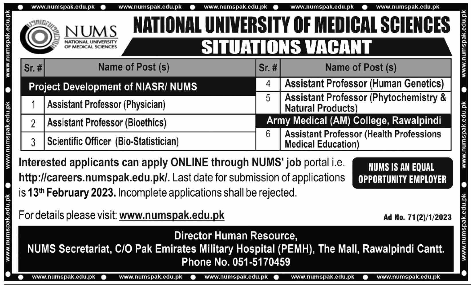 NUMS Jobs January 2023