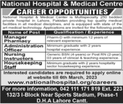 National Hospital & Medical Centre Jobs February 2023