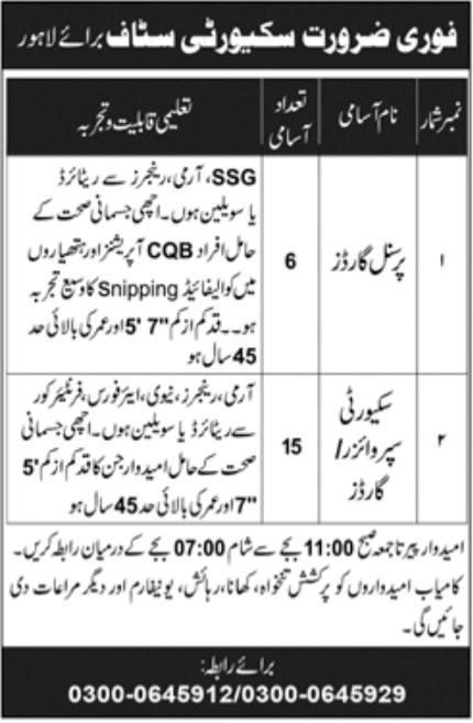 Security Staff Required in Lahore Jobs February 2023