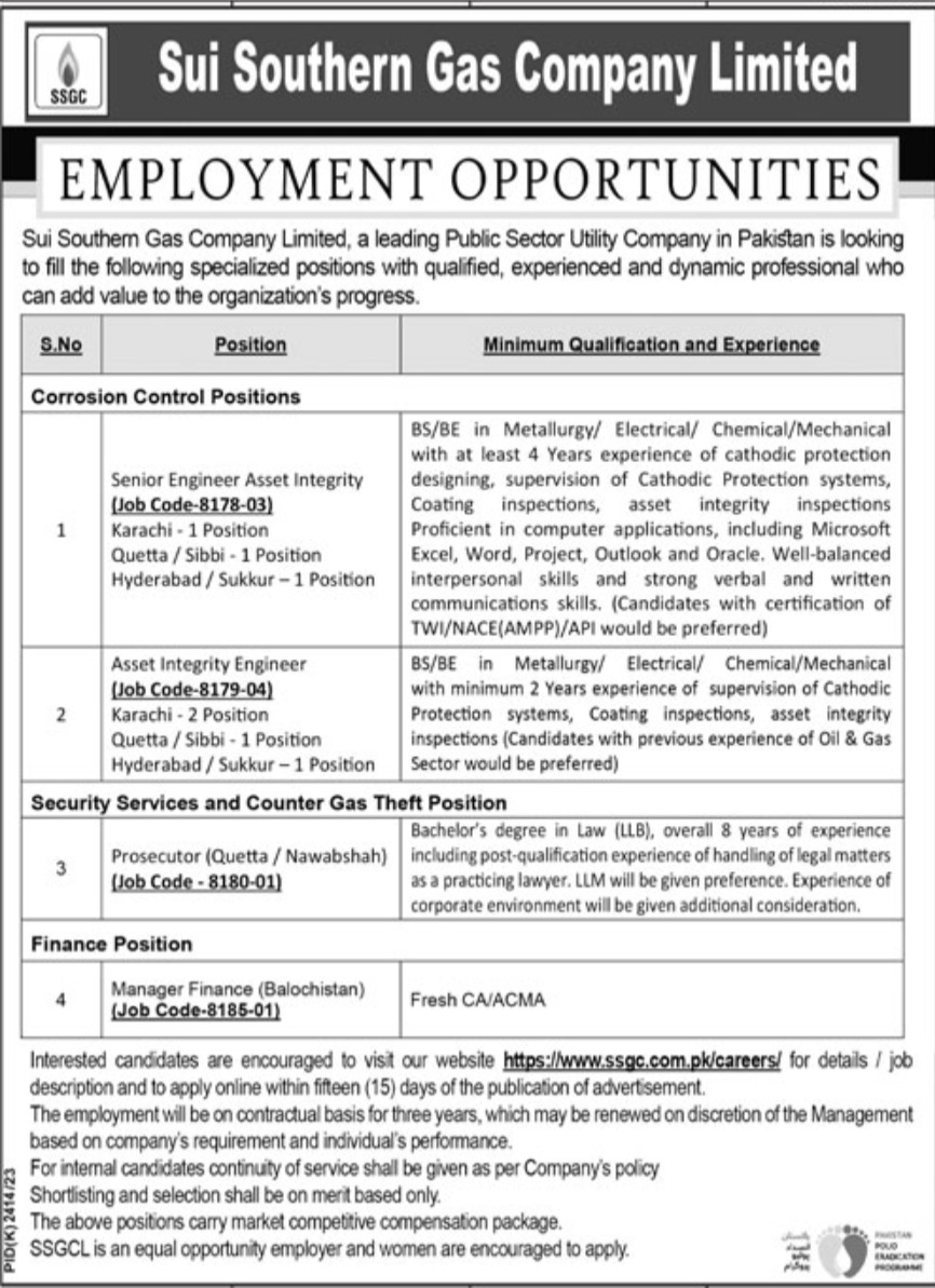 Sui Southern Gas Company Limited Jobs February 2023