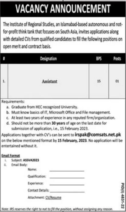 The Institute of Regional Studies Jobs February 2023