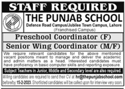 The Punjab School Jobs February 2023