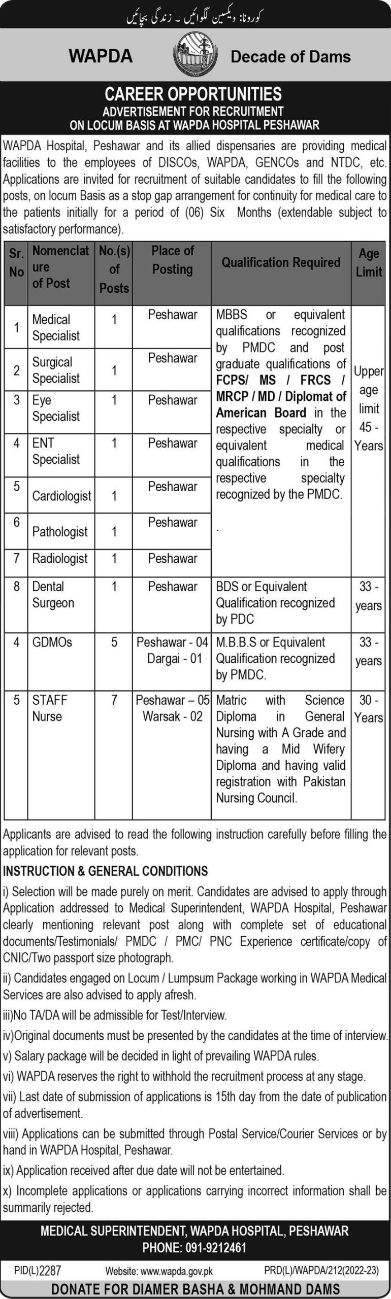 WAPDA Hospital Peshawar Jobs February 2023