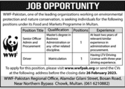 WWF Pakistan Jobs February 2023