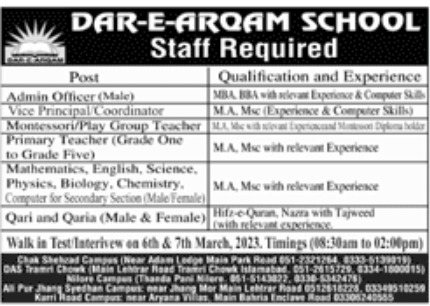 Dar-e-Arqam School Jobs March 2023