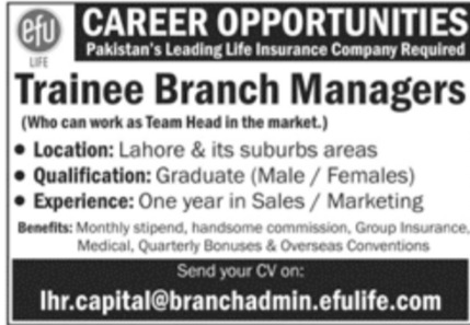 EFU Life Insurance Company Jobs March 2023