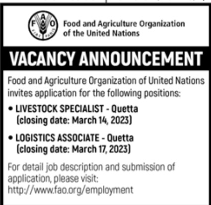 Food and Agriculture Organization of the United Nations Jobs March 2023