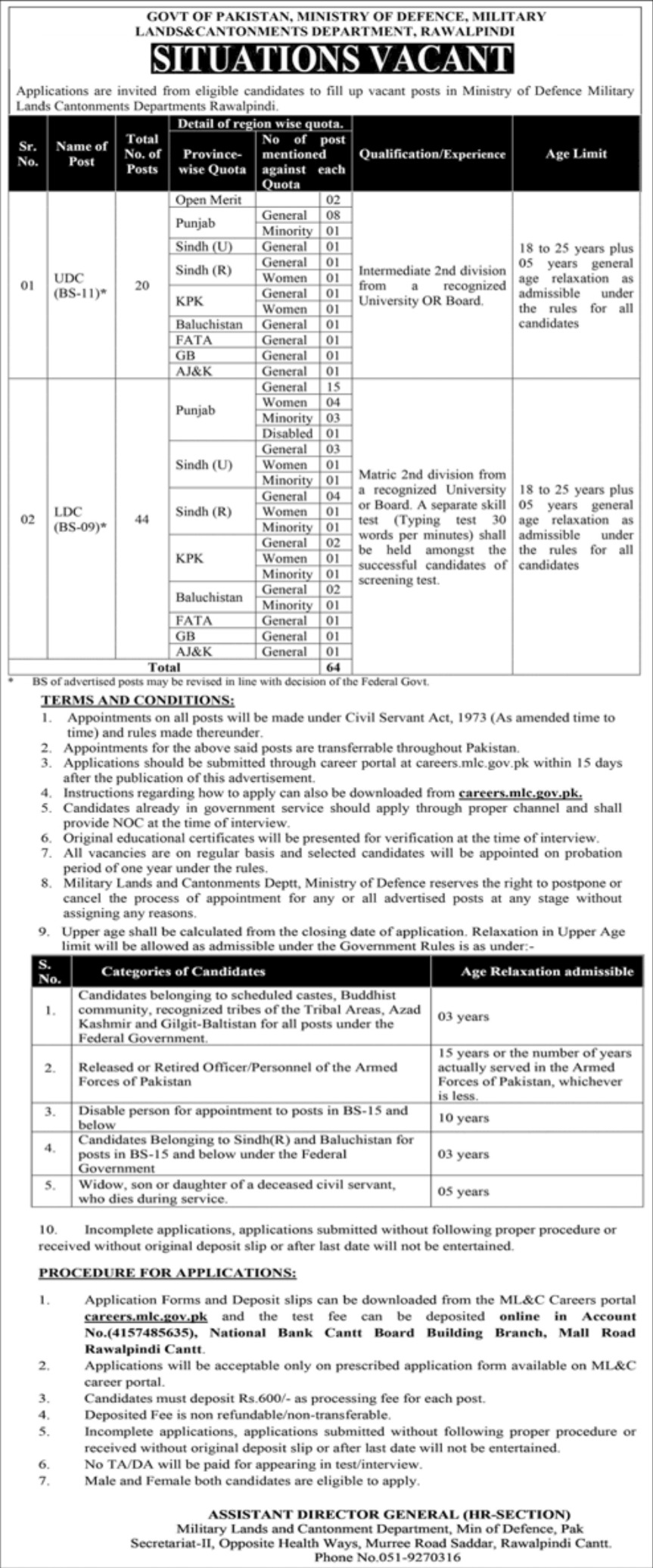Govt of Pakistan Ministry of Defense Jobs March 2023