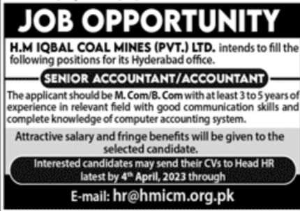 HM Iqbal Coal Mines Pvt Ltd Jobs March 2023