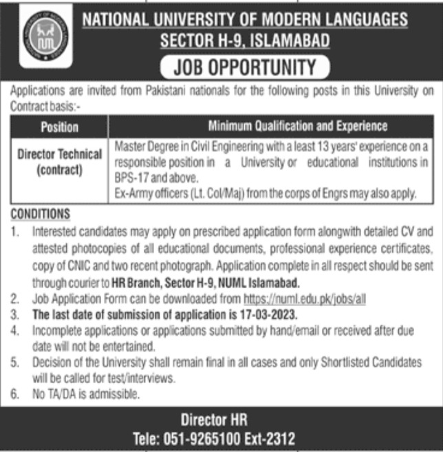NUML Jobs March 2023