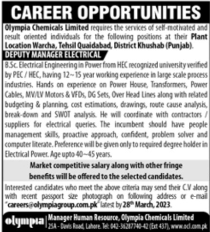 Olympia Chemicals Limited Jobs March 2023