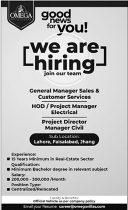 Omega Villas Jobs March 2023