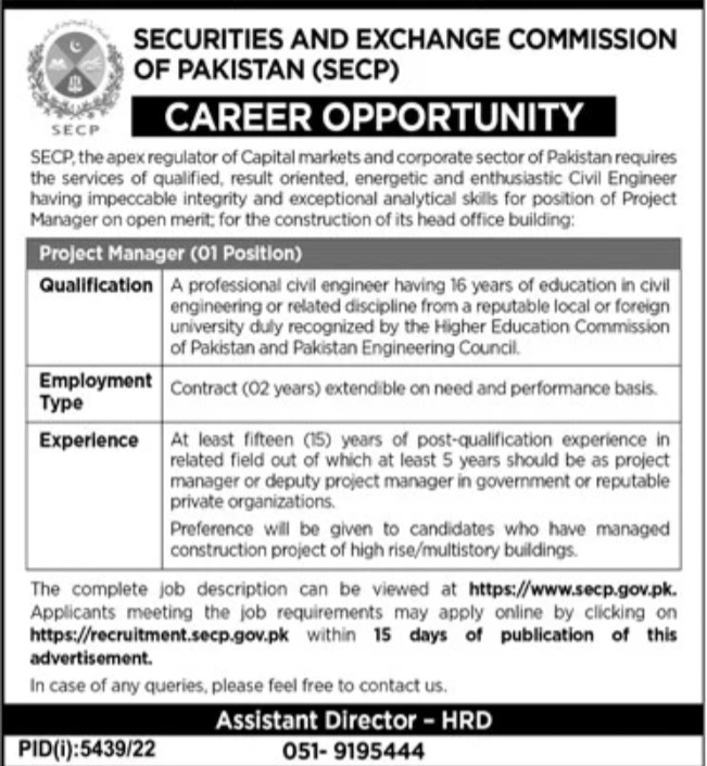 Securities and Exchange Commission of Pakistan SECP Jobs March 2023