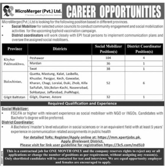 MicroMerger Pvt Ltd Jobs September 2022