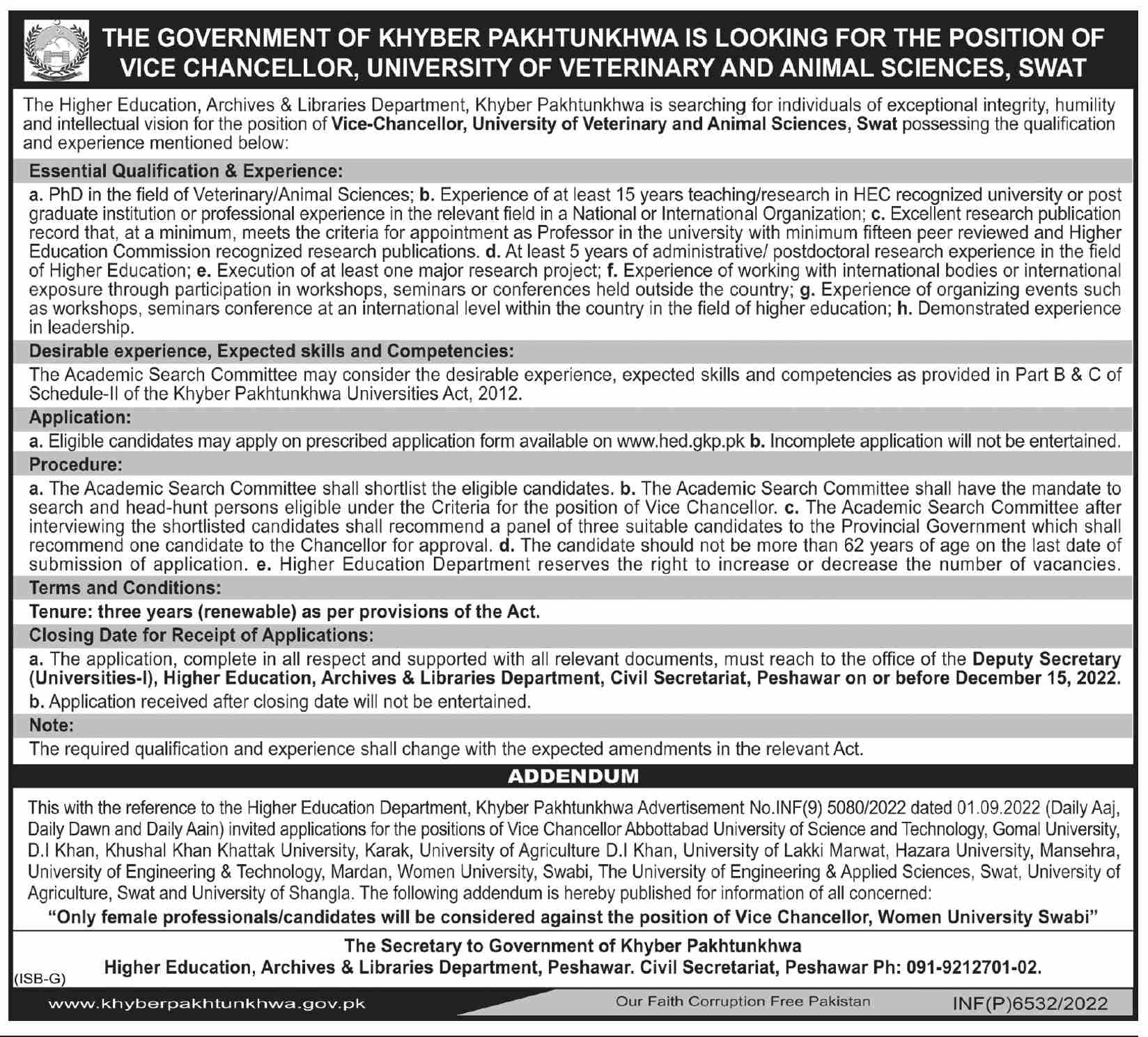 The Higher Education Archives & Libraries Department khyber Pakhtunkhwa Jobs November 2022