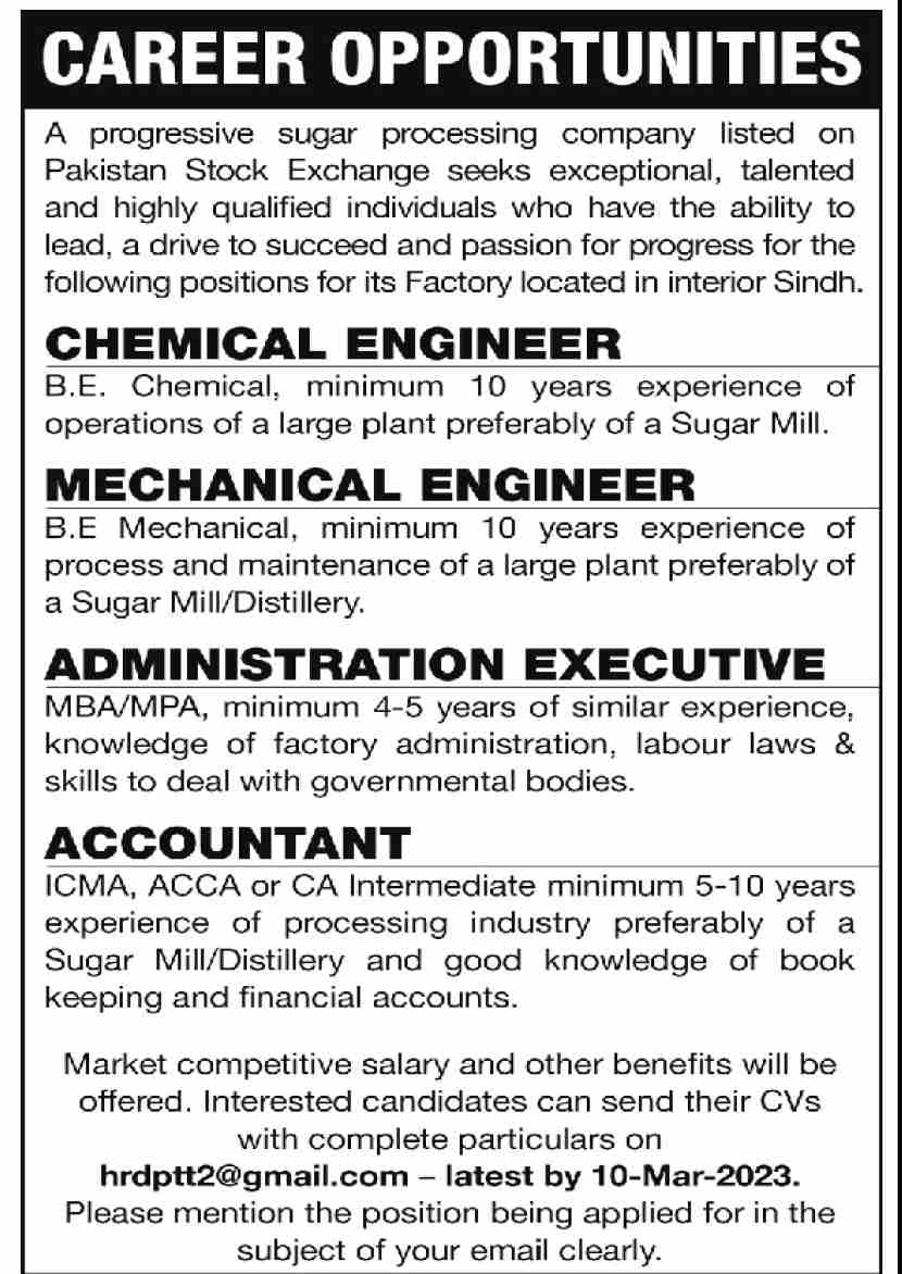 Progressive Sugar Processing Company Jobs February 2023